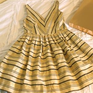 J Crew Gold, Cream and Gray Strip Skater Dress